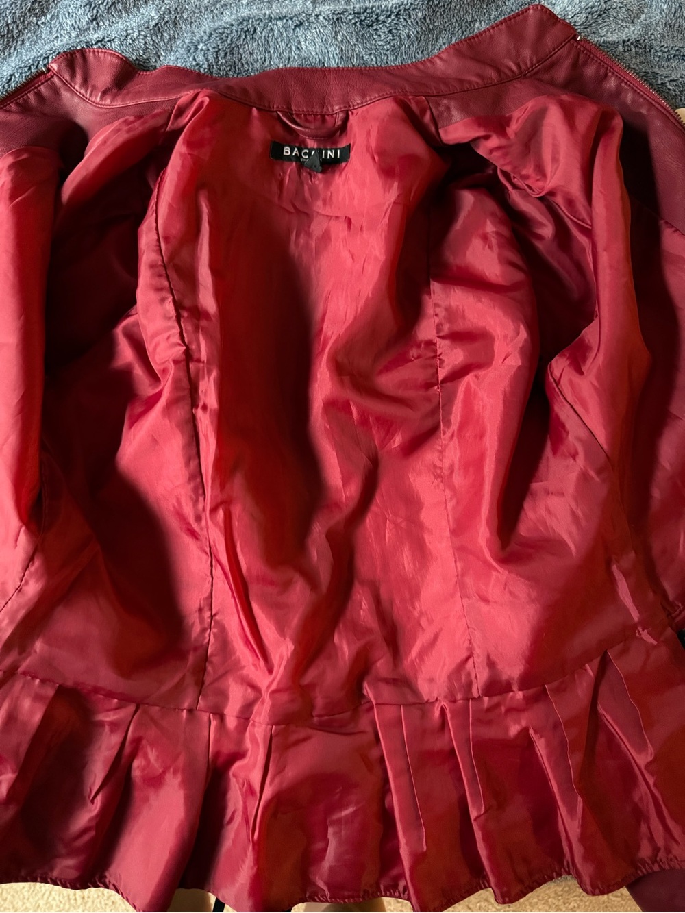 Baccini Raspberry Red Faux Leather Zip-Peplum Jacket - Picture 6 of 7
